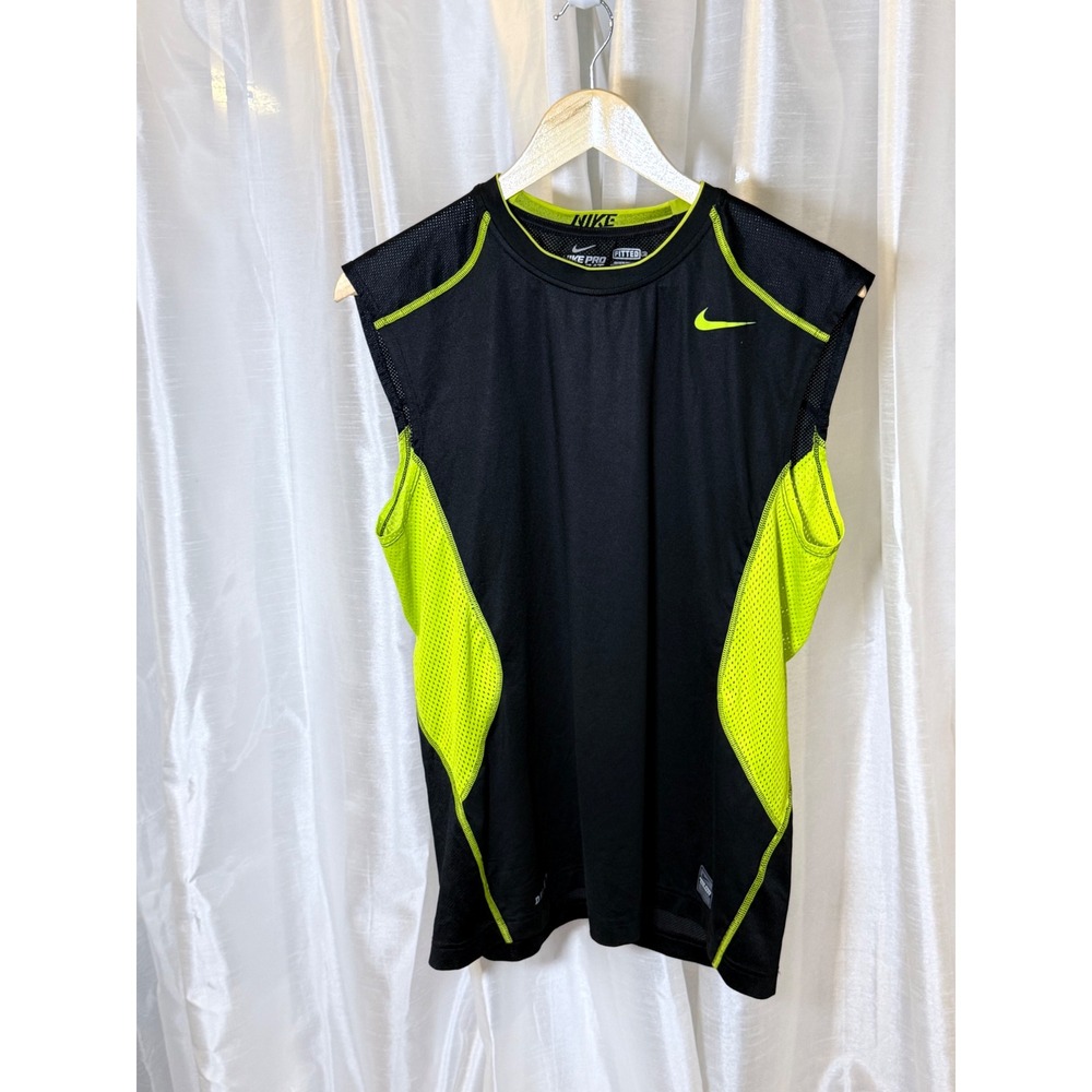 Nike Sleeveless Shirt Mens Large Black Neon Pro Combat Dri-FIT Fitted Mesh